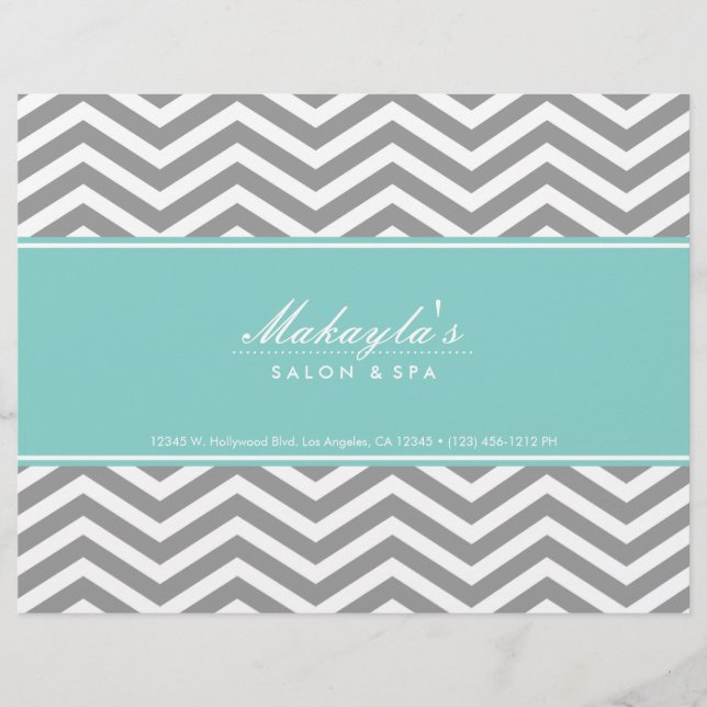 Elegant Teal Blue och Grått Chevron Spa och Salon Reklamblad (Framsidan)