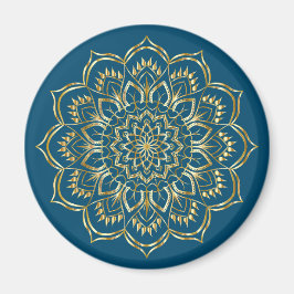 Elegant Teal Blue och Guld Blommigt Mandala Mönste Magnet