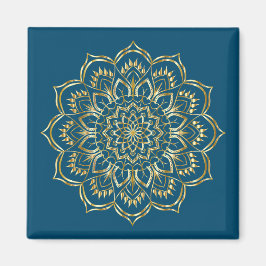 Elegant Teal Blue och Guld Blommigt Mandala Mönste Magnet