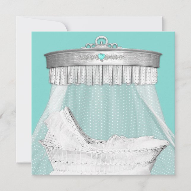 Elegant Teal Blue och Silver Baby Shower Inbjudningar (Framsida)