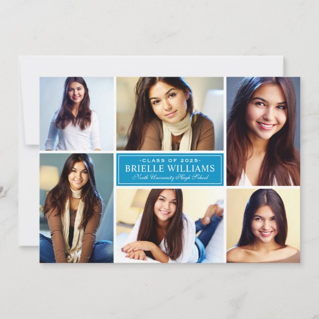 Elegant Teal Blue Photo Collage Studentfest Inbjudningar (Framsida)