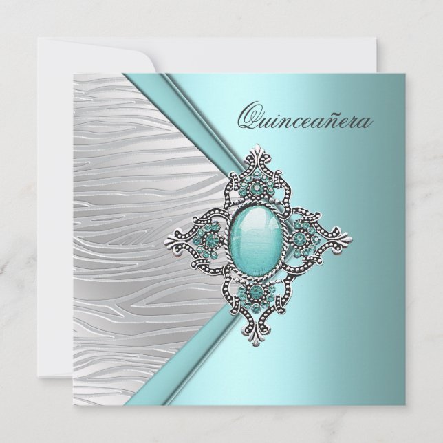 Elegant Teal Blue Quinceanera Inbjudningar (Framsida)