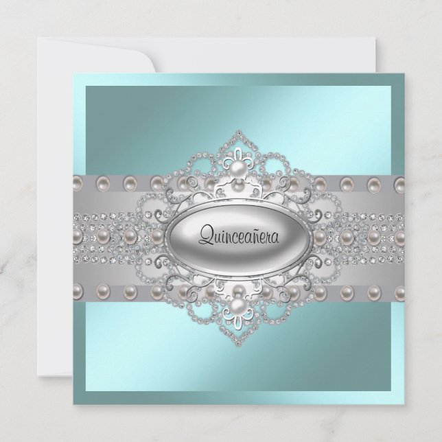 Elegant Teal Blue Quinceanera-inbjudningar Inbjudningar (Framsida)