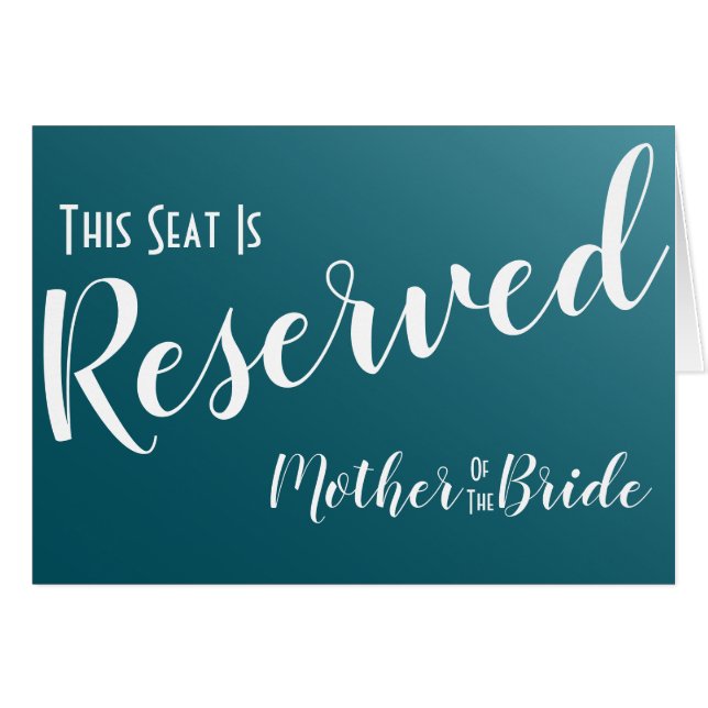 Elegant Teal Blue Reserved Seat Bröllop Sign Hälsningskort (Framsidan Horizontal)