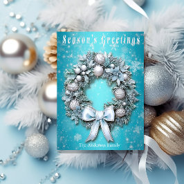 Elegant Teal Blue & Silver God jul Helg Vykort