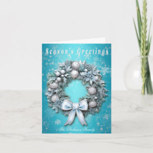 Elegant Teal Blue & Silver God jul Helgkort