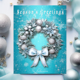 Elegant Teal Blue & Silver God jul Julkort