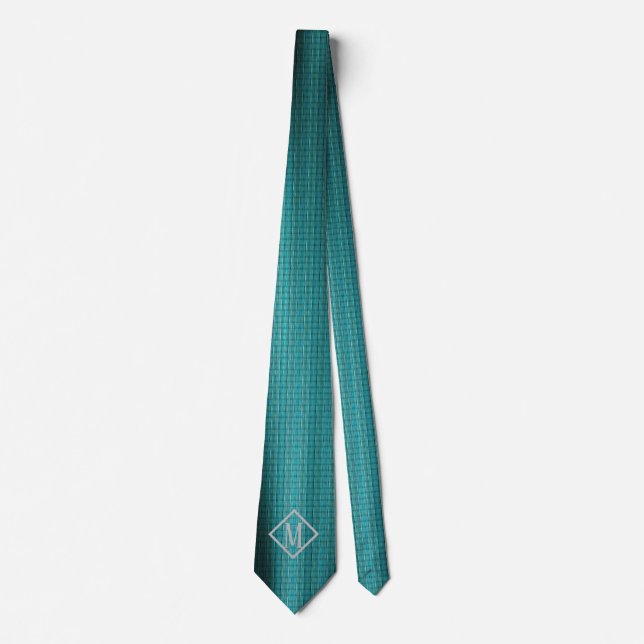 Elegant Teal Blue Struktur Mönster Monogram Neckti Slips (Framsida)