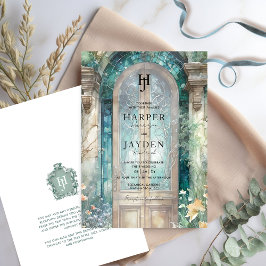 Elegant Teal Blue Watercolor Wedding Monogram Inbjudningar