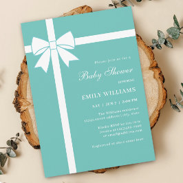 Elegant Teal Blue & White Ribbon Bow Baby Shower Inbjudningar