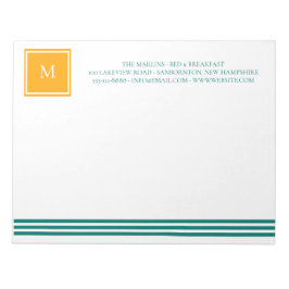 Elegant Teal Blues White Stripe Monogram B & B Anteckningsblock
