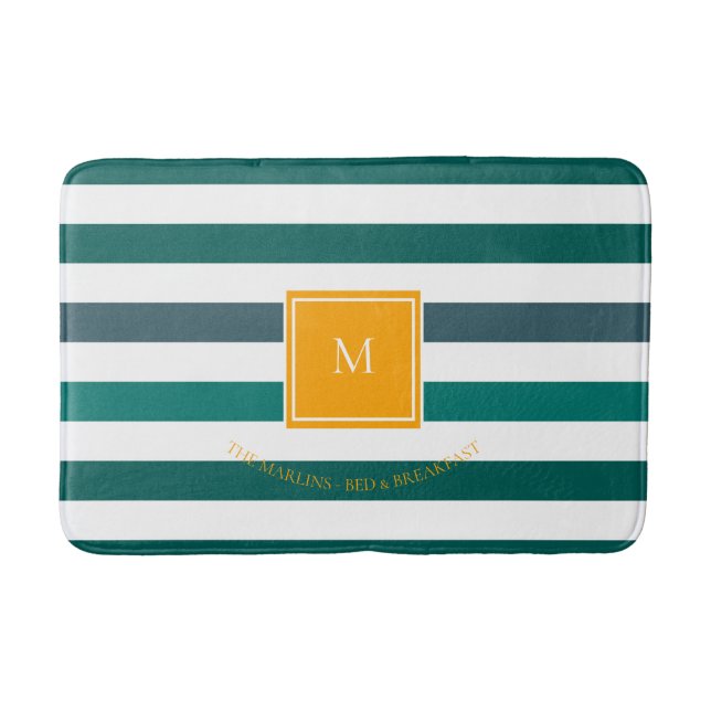 Elegant Teal Blues White Stripe Monogram B & B Badrumsmatta (Framsidan)