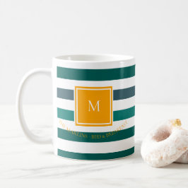 Elegant Teal Blues White Stripe Monogram B & B Co. Kaffemugg