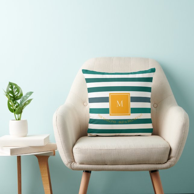 Elegant Teal Blues White Stripe Monogram B & B Kudde (Stol)
