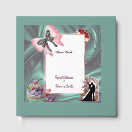 Elegant Teal & Blush Blommig Bröllopsgästbok Gästböcker