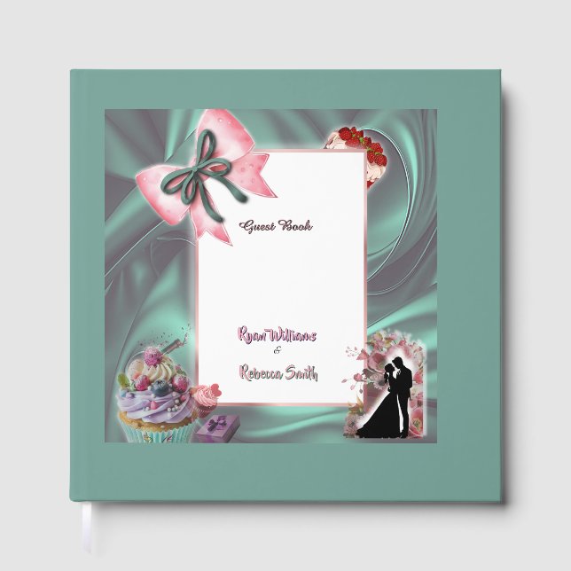 Elegant Teal & Blush Blommig Bröllopsgästbok Gästböcker (Framsida)