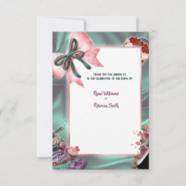 Elegant Teal & Blush Floral Wedding Thank You Card Tack Kort