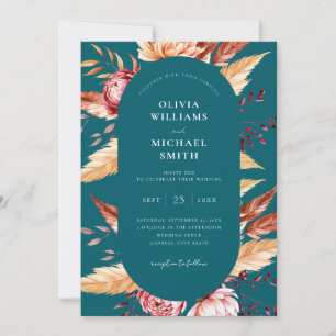 Elegant Teal Boho Chic Blommigt Bröllop Inbjudningar