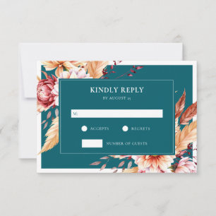 Elegant Teal Boho Chic Blommigt Bröllop OSA Kort