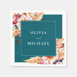 Elegant Teal Boho Chic Blommigt Bröllop Pappersservett