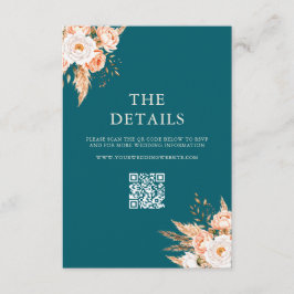 Elegant Teal Boho Chic Fall Blommigt Bröllop Tilläggskort