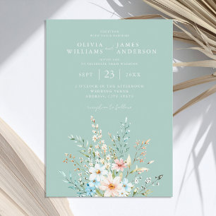 Elegant Teal Boho Chic Wildblomme Blommigt Bröllop Inbjudningar