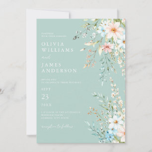 Elegant Teal Boho Chic Wildblomme Blommigt Bröllop Inbjudningar