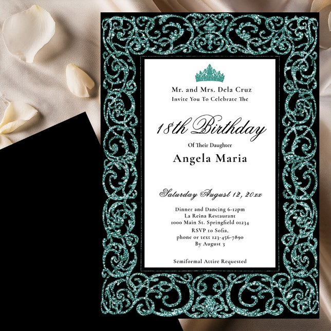 Elegant Teal Border 18th Birthday Debut Inbjudningar (Skapare uppladdad)