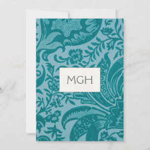 Elegant Teal Botanical Monogram Tack Kort