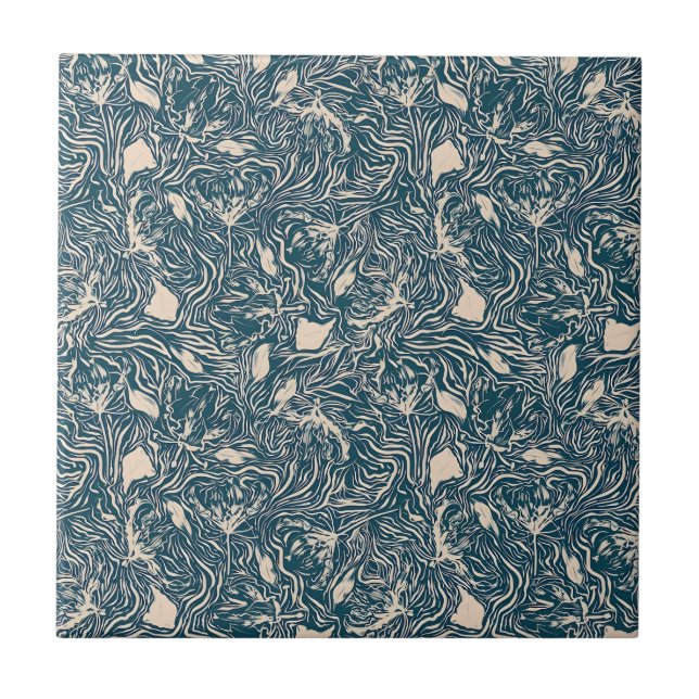 Elegant Teal Botanical Swirl Seamless Pattern Kakelplatta (Framsidan)