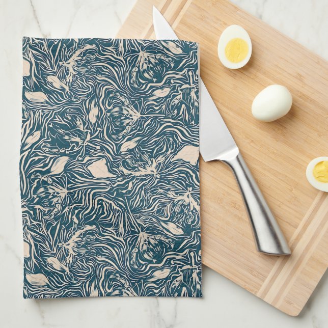 Elegant Teal Botanical Swirl Seamless Pattern Kökshandduk (Vikt i Fjärdedel)