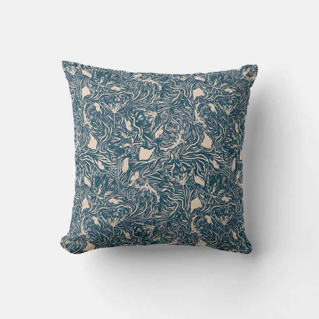Elegant Teal Botanical Swirl Seamless Pattern Kudde (Framsida)