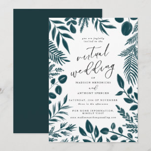 Elegant Teal Botanical Virtuella Bröllop Inbjudningar