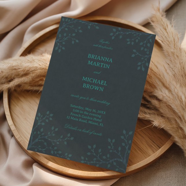 Elegant Teal Botanisk Minimalist Inbjudningar (Skapare uppladdad)