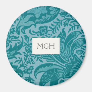 Elegant Teal Botanisk Mönsterinitial Magnet