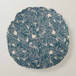 Elegant Teal Botanisk Slingrande Sömlöst Mönster Rund Kudde