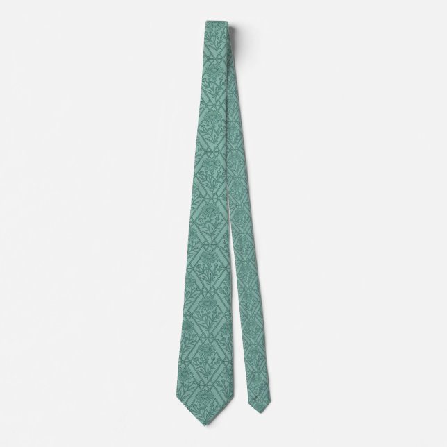 Elegant Teal Botanisk Tusenskönas Geometrisk Konst Slips (Framsida)
