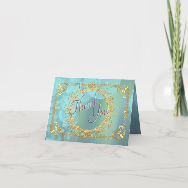 Elegant Teal Bubbles Tack Kort (Framsida)