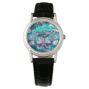 Elegant Teal Butterfly Close-up Kvinnobevakning Armbandsur