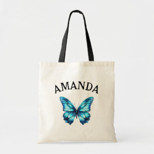 Elegant Teal Butterfly Curved Namn Girly Tygkasse
