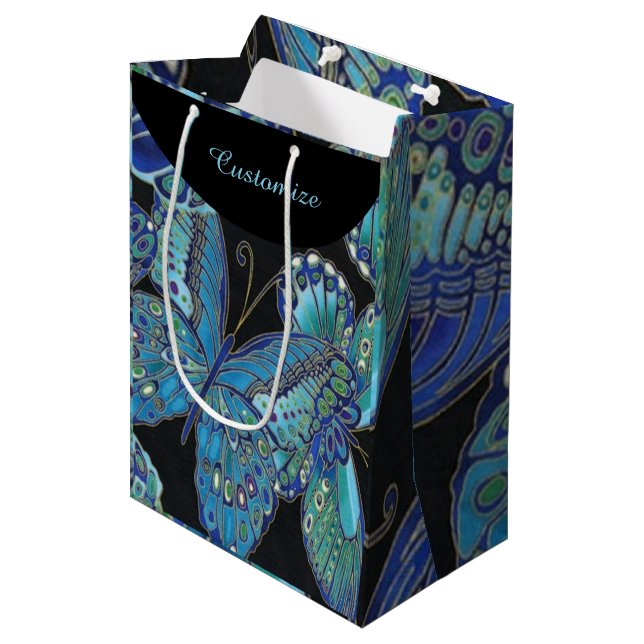 Elegant Teal Butterfly Mönster Gift Bag (Framsidan Vinklad)