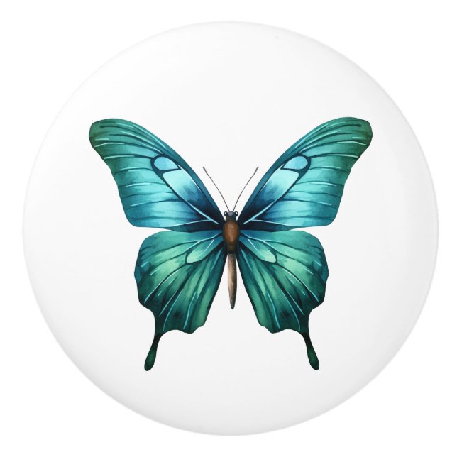 Elegant Teal Butterfly Turcos Blue Drawer Knob Knopp (Framsidan)