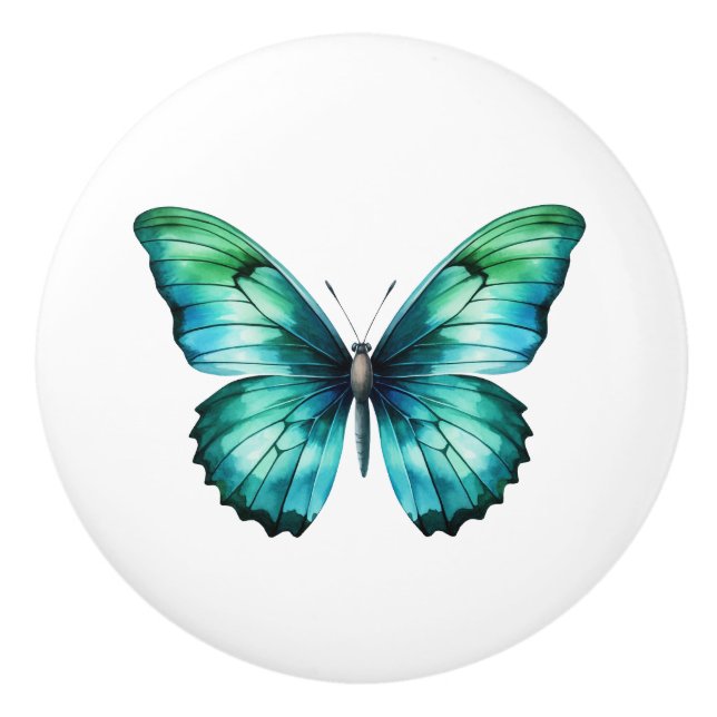 Elegant Teal Butterfly Turcos Blue Drawer Knob Knopp (Framsidan)