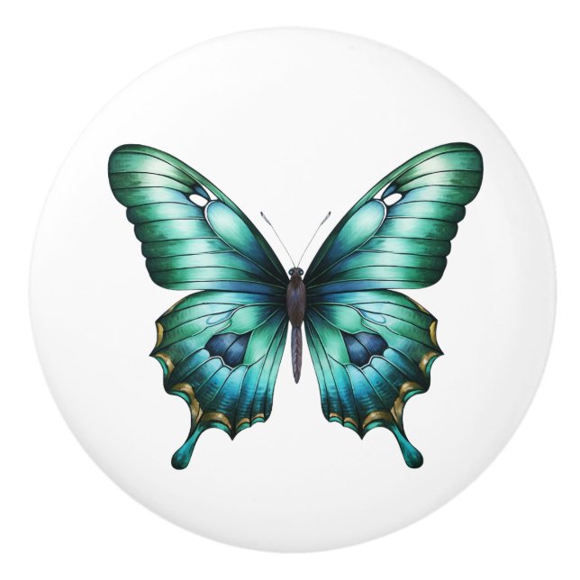 Elegant Teal Butterfly Turcos Blue Drawer Knob Knopp (Framsidan)