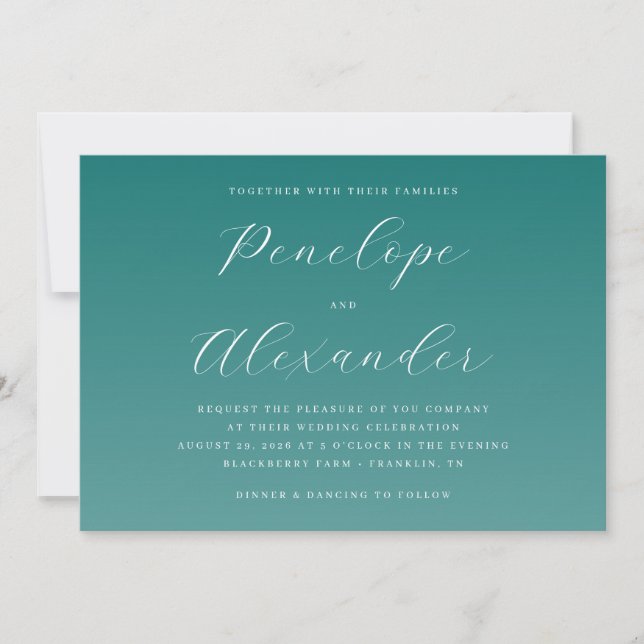 Elegant Teal Calligraphy Wedding Invitation Inbjudningar (Framsida)