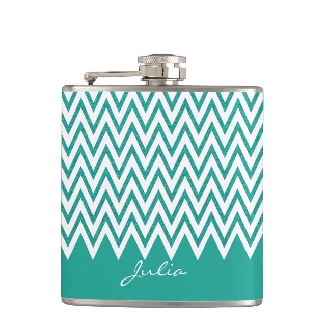 Elegant Teal Chevron Anpassningsbar-kolv Fickplunta (Framsidan)