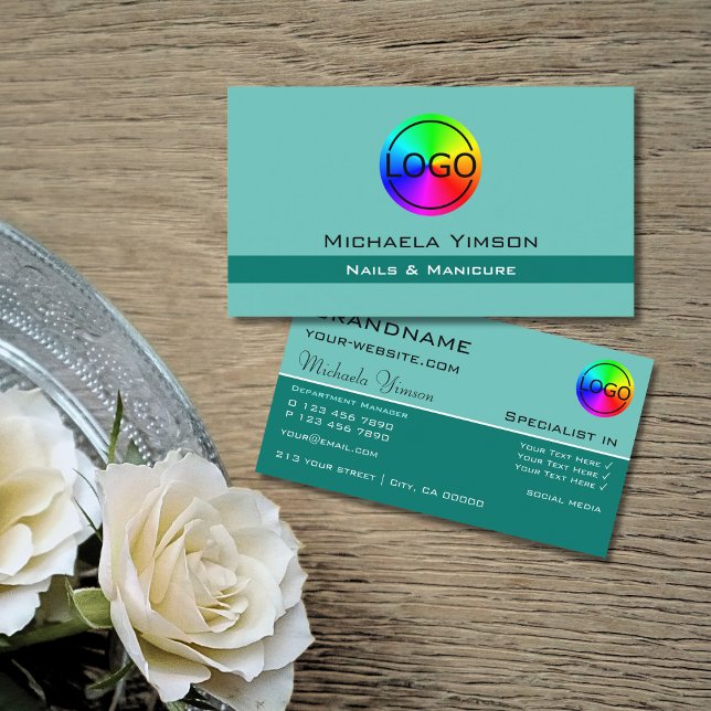 Elegant Teal Classic-Chic med Logotyp Professionel Visitkort (Skapare uppladdad)