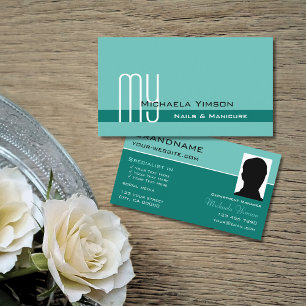 Elegant Teal Classic Chic med Monogram och foto Visitkort