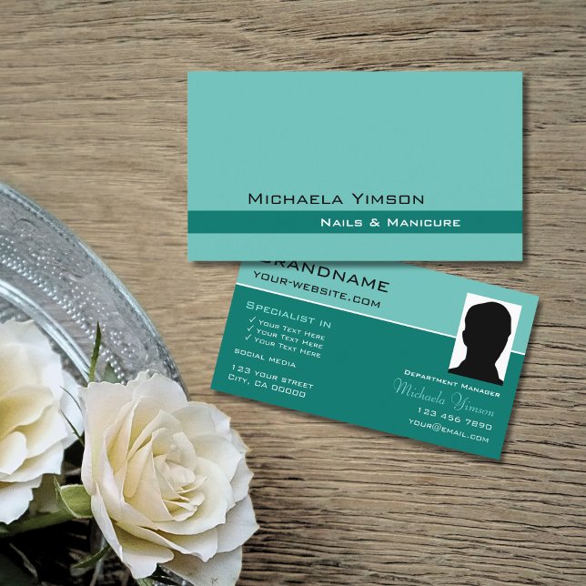 Elegant Teal Classic-Chic med Photo Professionell Visitkort (Skapare uppladdad)