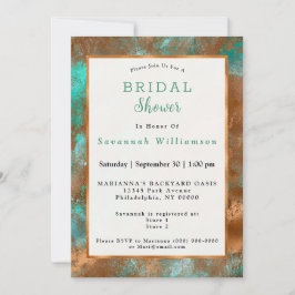 Elegant Teal Copper Patina Abstrakt Möhippa Inbjudningar